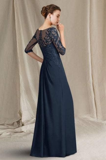 Elegante vestido de encaje para madre de la novia, escote redondo, media manga y apliques