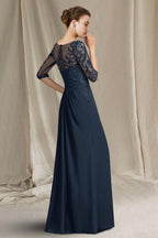Elegante vestido de encaje para madre de la novia, escote redondo, media manga y apliques