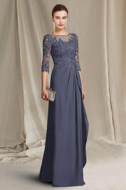 Elegante vestido de encaje para madre de la novia, escote redondo, media manga y apliques