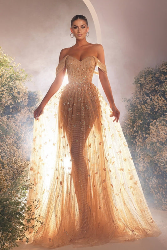 Luxuriöses langes, schulterfreies, ärmelloses Ballkleid aus Tüll mit Perlenbesatz in A-Linie