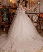 Vestido de novia largo de lujo con purpurina y mangas abullonadas