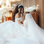Luxury Long Ball Gown Off The Shoulder Appliques Lace Wedding Dresses