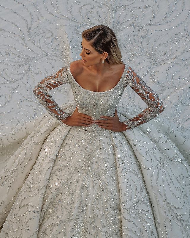 Luxuriöses langes Ballkleid mit Pailletten, schulterfrei, rückenfrei, Brautkleid mit Ärmeln
