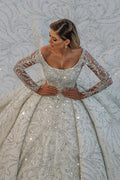 Luxuriöses langes Ballkleid mit Pailletten, schulterfrei, rückenfrei, Brautkleid mit Ärmeln