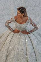 Luxuriöses langes Ballkleid mit Pailletten, schulterfrei, rückenfrei, Brautkleid mit Ärmeln