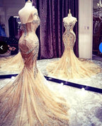 Vestido de fiesta de lujo de tul con escote en V y cuentas de sirena