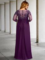 Vestidos de madre de la novia de corte A/princesa con escote joya y largo hasta el suelo