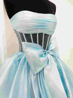 Malvis | Vestidos de fiesta largos de organza sin tirantes y con lazo