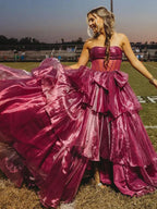 Malvis | Vestidos de fiesta largos de organza sin tirantes y con lazo