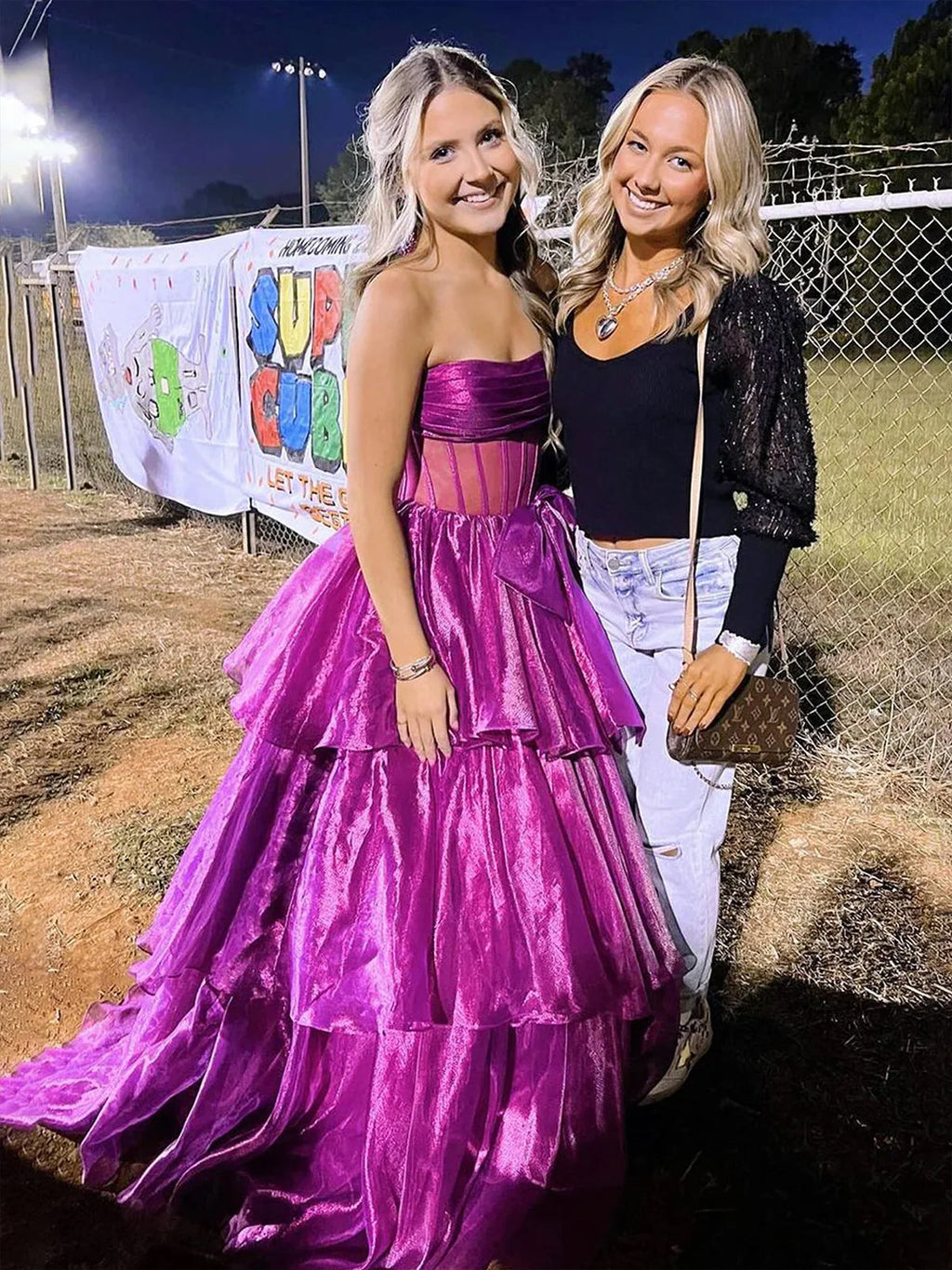 Malvis | Vestidos de fiesta largos de organza sin tirantes y con lazo