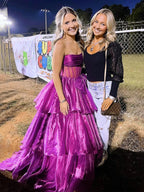 Malvis | Vestidos de fiesta largos de organza sin tirantes y con lazo
