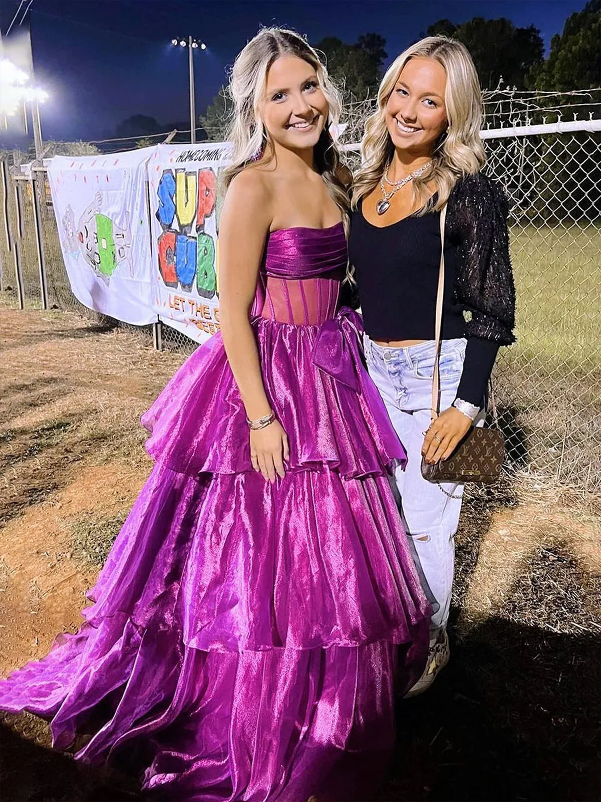 Malvis | Vestidos de fiesta largos de organza sin tirantes y con lazo