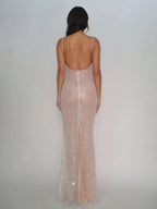 McKoye| Vestidos de fiesta sencillos de sirena rosa con lentejuelas y abertura