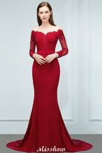 Vestido de dama de honor de corte sirena charmeuse con hombros descubiertos, escote en V y largo hasta el suelo con apliques
