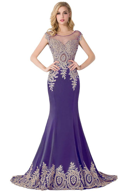 Meerjungfrau-Abendkleid mit Hofschleppe aus Chiffon mit Applikationen