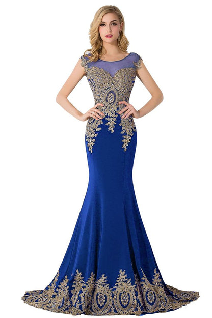 Meerjungfrau-Abendkleid mit Hofschleppe aus Chiffon mit Applikationen