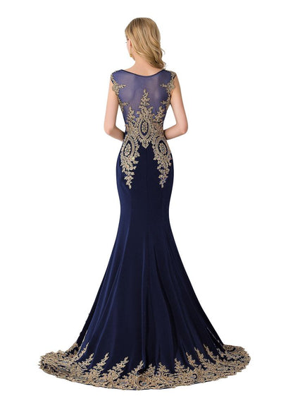 Meerjungfrau-Abendkleid mit Hofschleppe aus Chiffon mit Applikationen