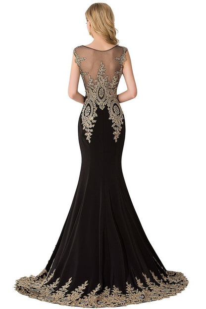 Meerjungfrau-Abendkleid mit Hofschleppe aus Chiffon mit Applikationen