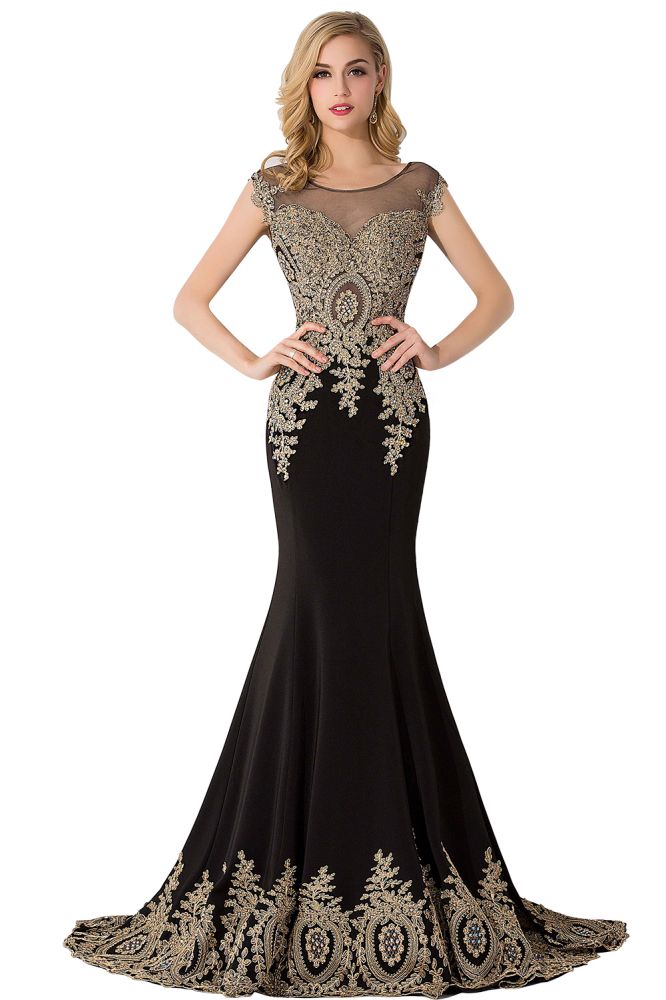 Meerjungfrau-Abendkleid mit Hofschleppe aus Chiffon mit Applikationen