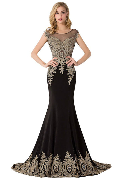Meerjungfrau-Abendkleid mit Hofschleppe aus Chiffon mit Applikationen