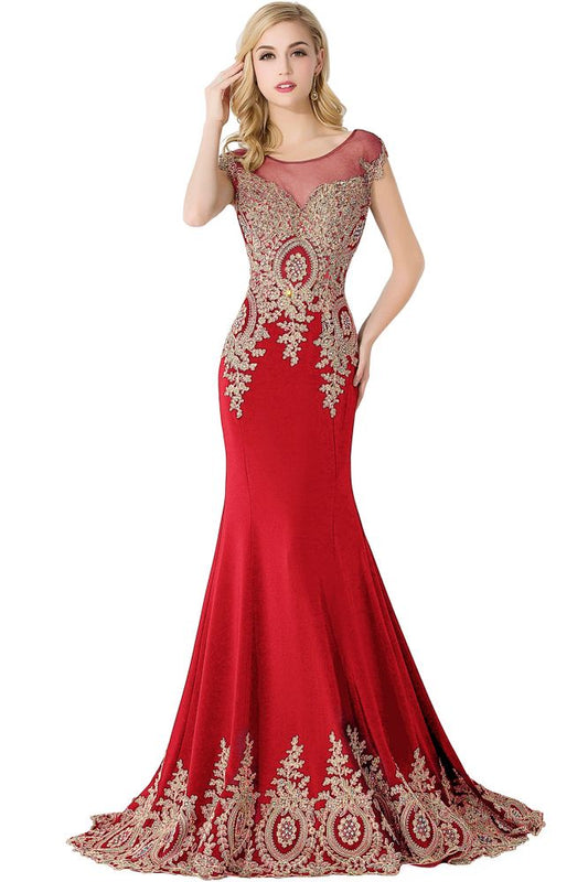 Meerjungfrau-Abendkleid mit Hofschleppe aus Chiffon mit Applikationen