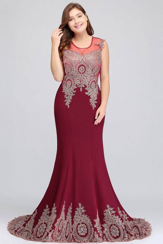 Vestidos de noche burdeos con apliques, sin mangas y corte sirena, hasta el suelo