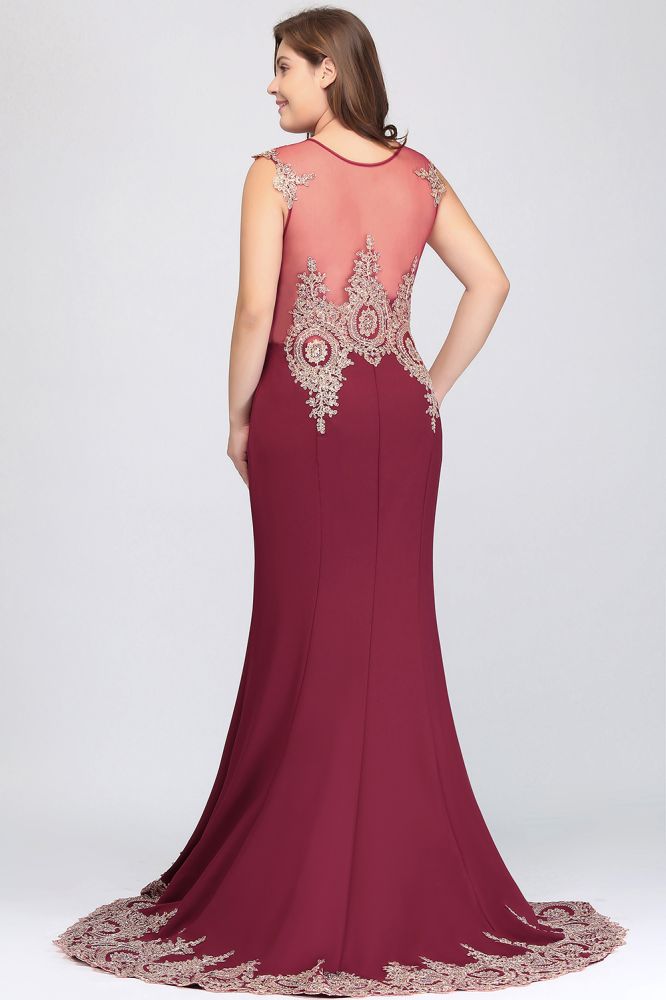 Vestidos de noche burdeos con apliques, sin mangas y corte sirena, hasta el suelo