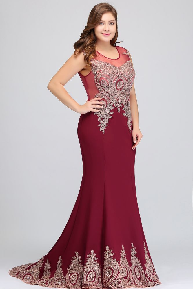 Vestidos de noche burdeos con apliques, sin mangas y corte sirena, hasta el suelo