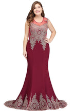 Vestidos de noche burdeos con apliques, sin mangas y corte sirena, hasta el suelo