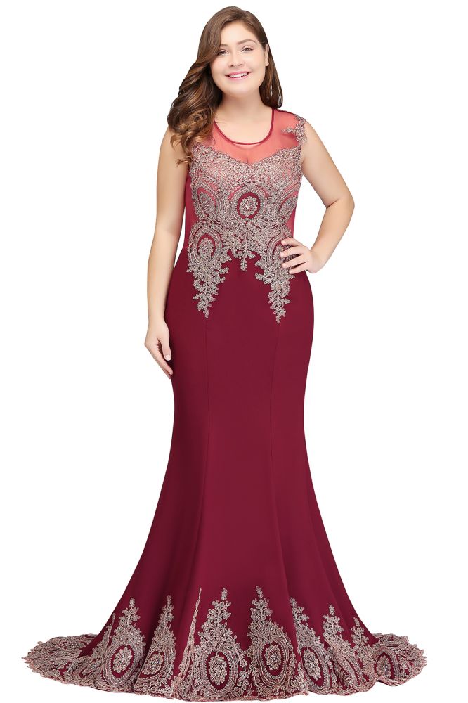 Vestidos de noche burdeos con apliques, sin mangas y corte sirena, hasta el suelo