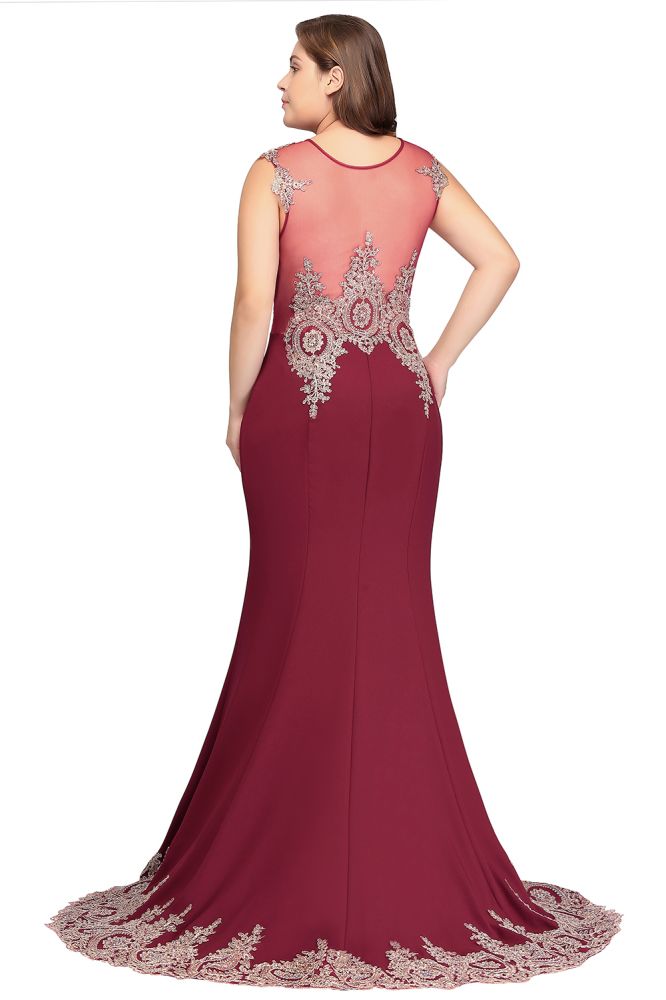 Vestidos de noche burdeos con apliques, sin mangas y corte sirena, hasta el suelo