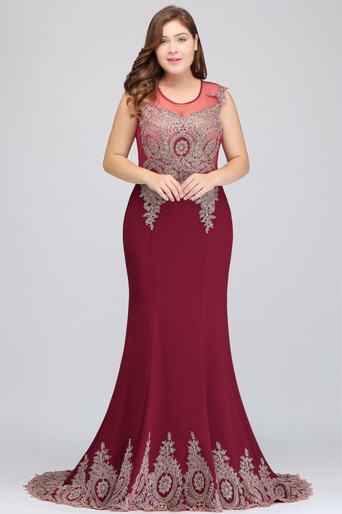 Vestidos de noche burdeos con apliques, sin mangas y corte sirena, hasta el suelo