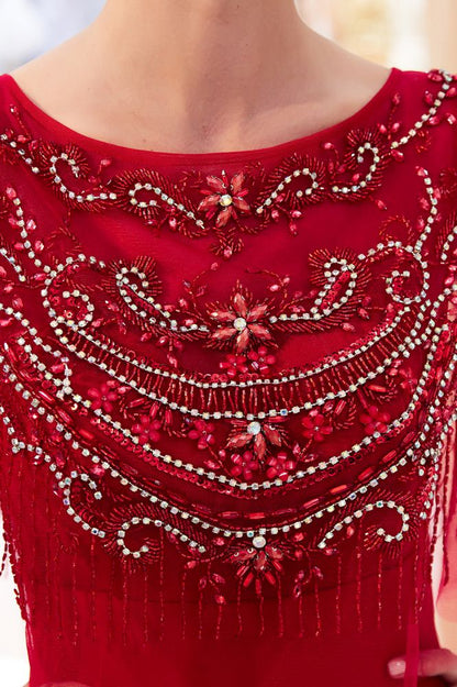 Vestido formal de sirena con cuentas de cristal hasta el suelo