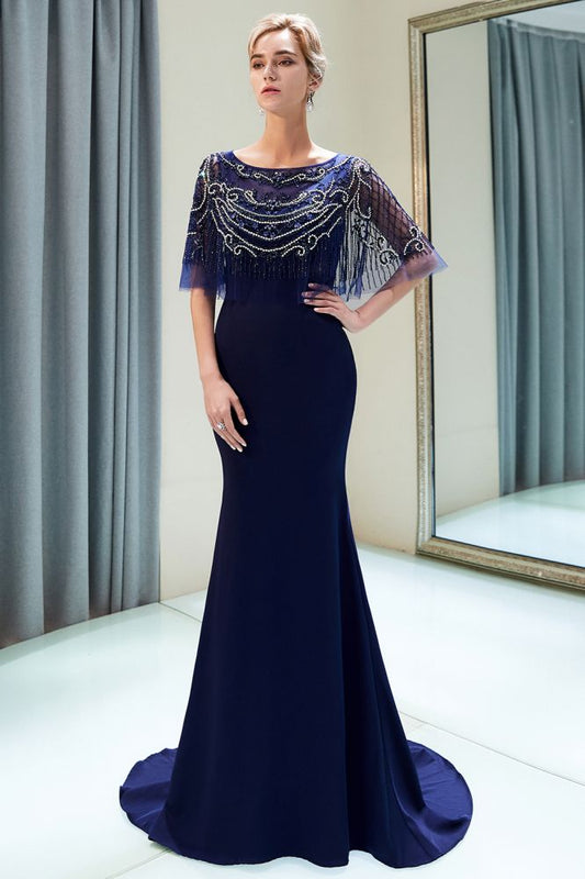 Vestido formal de sirena con cuentas de cristal hasta el suelo