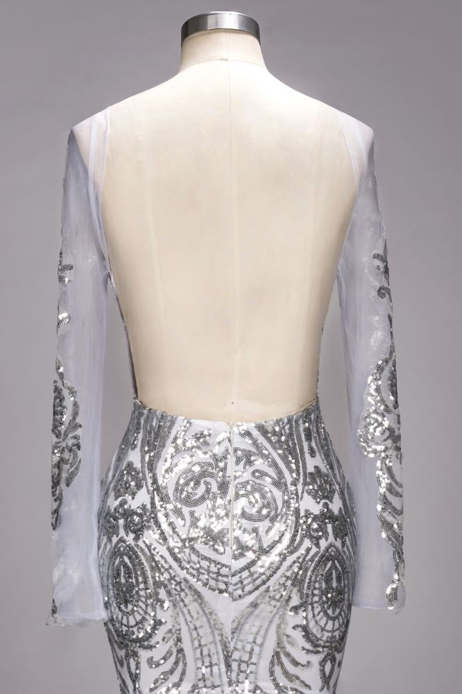 Mermaid Floor Length Long Sleeves Sequined Patterns Plus Size Tulle Prom Dresses