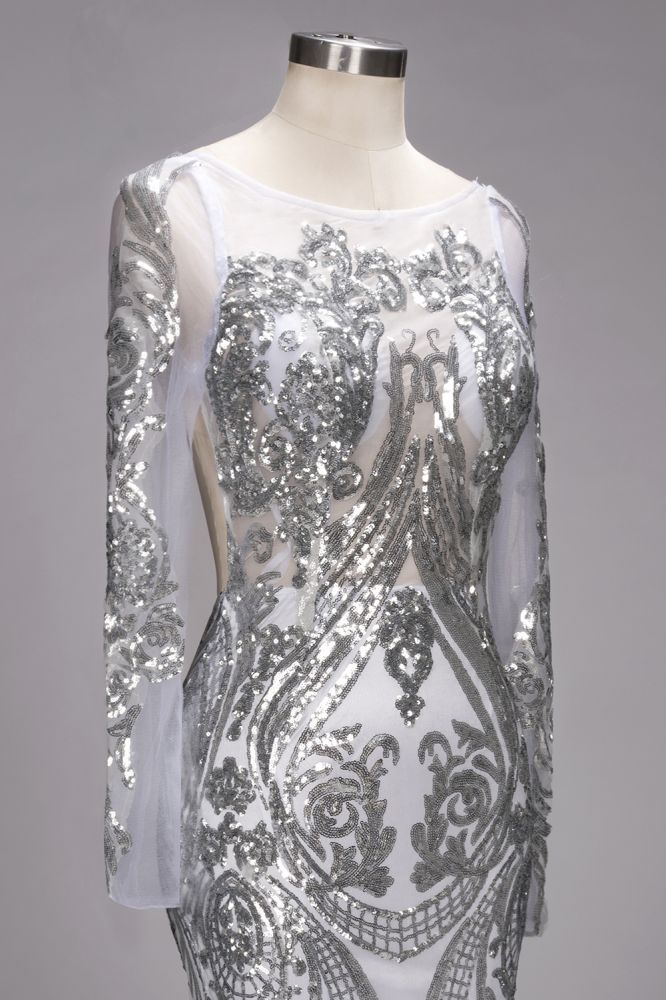 Vestidos de fiesta de tul de talla grande con diseño de sirena, mangas largas y lentejuelas