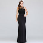 Meerjungfrau Neckholder Bodenlang Plus Size Schwarze Abendkleider mit Spitze