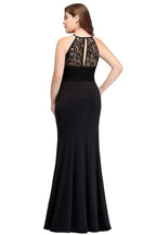 Meerjungfrau Neckholder Bodenlang Plus Size Schwarze Abendkleider mit Spitze