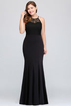 Meerjungfrau Neckholder Bodenlang Plus Size Schwarze Abendkleider mit Spitze