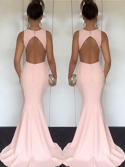 Vestidos de fiesta de sirena con joya sin mangas y satén de seda fruncido