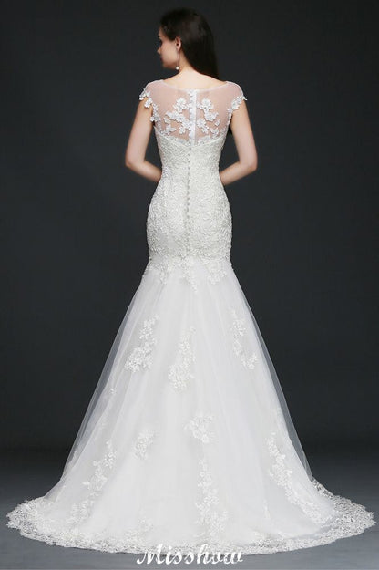 Mermaid Jewel Tulle Lace Wedding Dress