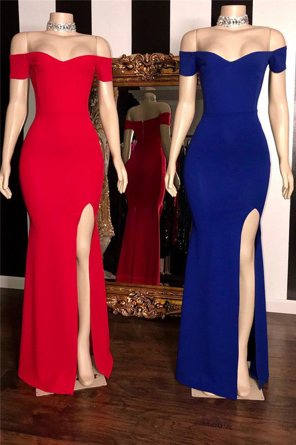 Mermaid Off-the-shoulder Long Prom Dress with slit