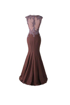 Vestido de fiesta de sirena con apliques de encaje y espalda transparente para dama de honor BD024