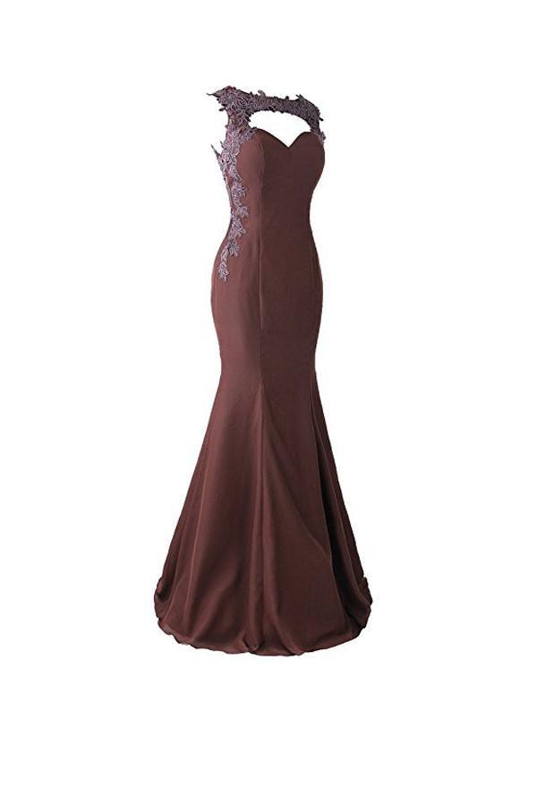 Vestido de fiesta de sirena con apliques de encaje y espalda transparente para dama de honor BD024