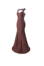 Vestido de fiesta de sirena con apliques de encaje y espalda transparente para dama de honor BD024