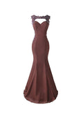 Vestido de fiesta de sirena con apliques de encaje y espalda transparente para dama de honor BD024
