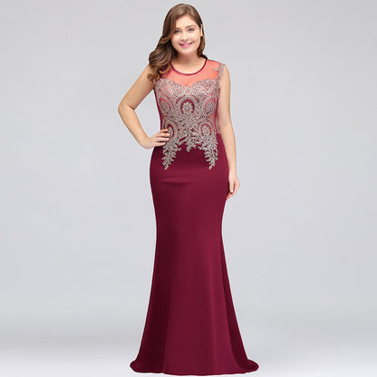 Mermaid Scoop Floor Length Plus size Sleeveless Appliques Burgundy Evening Dresses