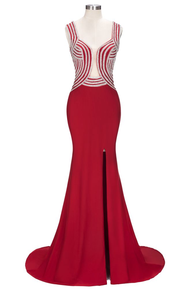 Mermaid Sleeveless Plus Size Floor Length Slit Sequins Patterns Prom Dresses