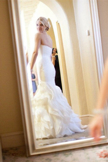 Mermaid Sleeveless Sweetheart Ruffless Wedding Dress