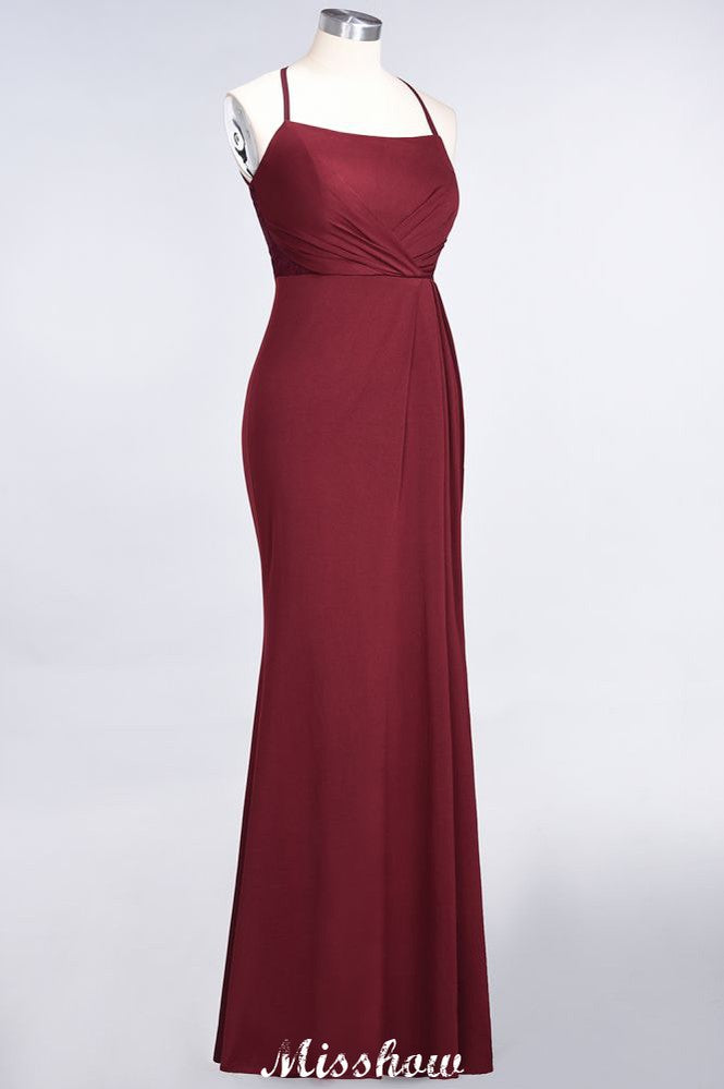 Vestido de dama de honor de sirena, de spandex, con encaje, tirantes finos, sin mangas y largo hasta el suelo